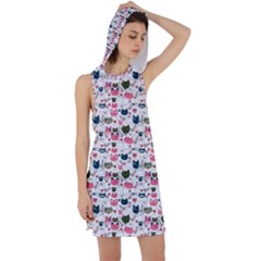 Adorable Seamless Cat Head Pattern01 Racer Back Hoodie Dress by TastefulDesigns