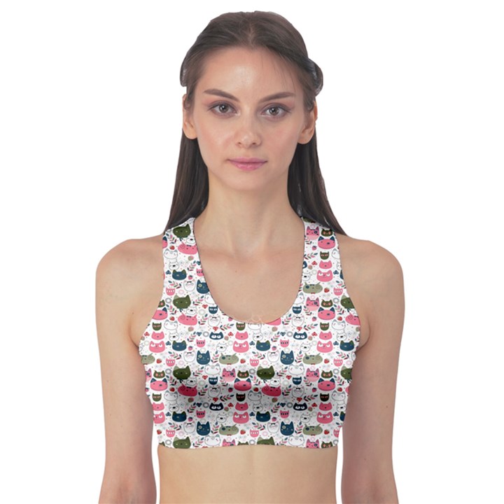 Adorable seamless cat head pattern01 Sports Bra