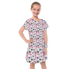 Adorable Seamless Cat Head Pattern01 Kids  Drop Waist Dress by TastefulDesigns