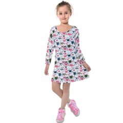 Adorable Seamless Cat Head Pattern01 Kids  Long Sleeve Velvet Dress