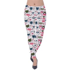 Adorable Seamless Cat Head Pattern01 Velvet Leggings