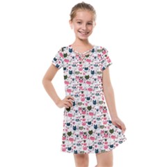 Adorable Seamless Cat Head Pattern01 Kids  Cross Web Dress by TastefulDesigns