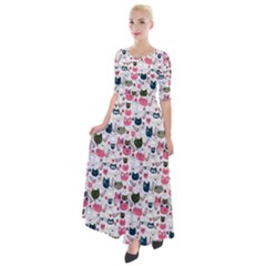 Adorable Seamless Cat Head Pattern01 Half Sleeves Maxi Dress by TastefulDesigns