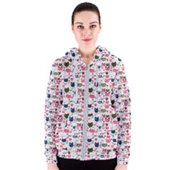 Adorable Seamless Cat Head Pattern01 Women s Zipper Hoodie