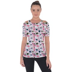 Adorable Seamless Cat Head Pattern01 Shoulder Cut Out Short Sleeve Top by TastefulDesigns