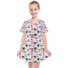 Adorable Seamless Cat Head Pattern01 Kids  Smock Dress by TastefulDesigns