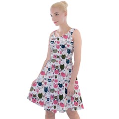 Adorable Seamless Cat Head Pattern01 Knee Length Skater Dress by TastefulDesigns