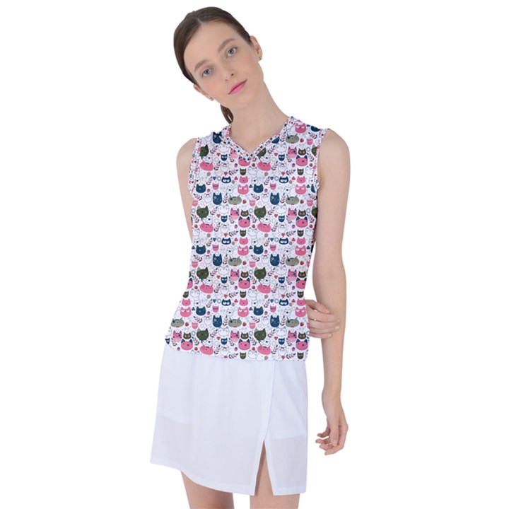 Adorable seamless cat head pattern01 Women s Sleeveless Sports Top