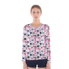 Adorable Seamless Cat Head Pattern01 Women s Long Sleeve Tee