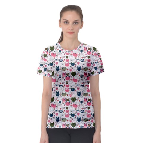 Adorable Seamless Cat Head Pattern01 Women s Sport Mesh Tee by TastefulDesigns