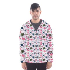 Adorable Seamless Cat Head Pattern01 Men s Hooded Windbreaker