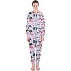 Adorable Seamless Cat Head Pattern01 Hooded Jumpsuit (ladies) 