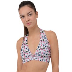 Adorable Seamless Cat Head Pattern01 Halter Plunge Bikini Top by TastefulDesigns