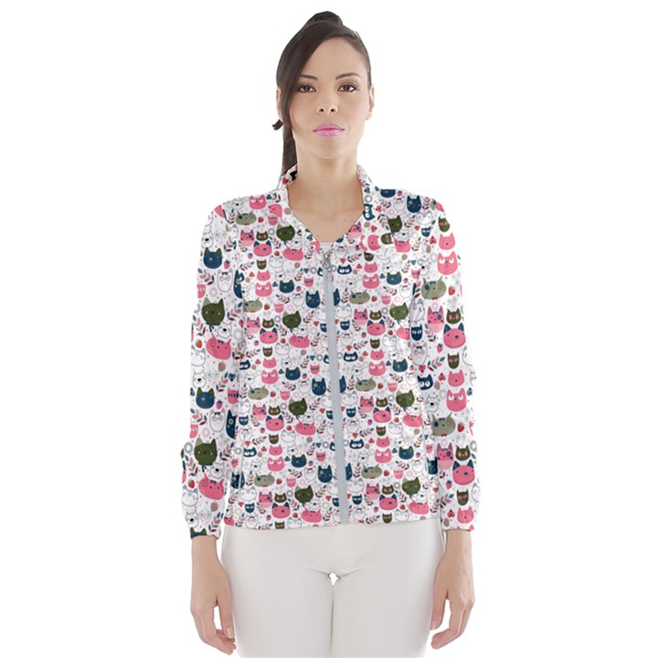 Adorable seamless cat head pattern01 Women s Windbreaker