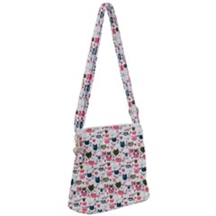 Adorable Seamless Cat Head Pattern01 Zipper Messenger Bag by TastefulDesigns