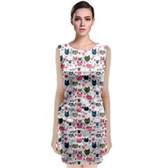 Adorable Seamless Cat Head Pattern01 Sleeveless Velvet Midi Dress