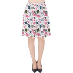 Adorable Seamless Cat Head Pattern01 Velvet High Waist Skirt by TastefulDesigns