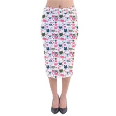 Adorable Seamless Cat Head Pattern01 Velvet Midi Pencil Skirt by TastefulDesigns