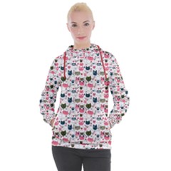 Adorable Seamless Cat Head Pattern01 Women s Hooded Pullover