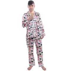 Adorable Seamless Cat Head Pattern01 Men s Long Sleeve Satin Pyjamas Set by TastefulDesigns