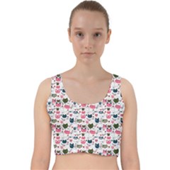 Adorable Seamless Cat Head Pattern01 Velvet Racer Back Crop Top by TastefulDesigns