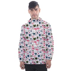 Adorable Seamless Cat Head Pattern01 Men s Front Pocket Pullover Windbreaker