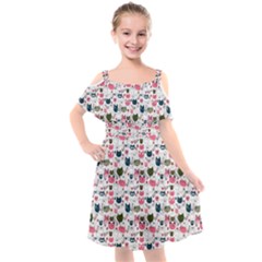 Adorable Seamless Cat Head Pattern01 Kids  Cut Out Shoulders Chiffon Dress by TastefulDesigns