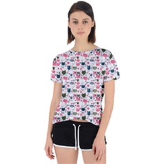 Adorable Seamless Cat Head Pattern01 Open Back Sport Tee