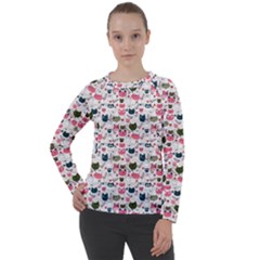 Adorable Seamless Cat Head Pattern01 Women s Long Sleeve Raglan Tee