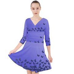 Gradient Butterflies Pattern, Flying Insects Theme Quarter Sleeve Front Wrap Dress by Casemiro