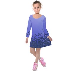 Gradient Butterflies Pattern, Flying Insects Theme Kids  Long Sleeve Velvet Dress by Casemiro