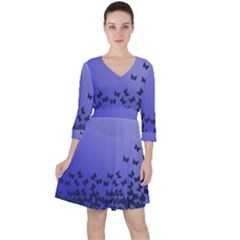 Gradient Butterflies Pattern, Flying Insects Theme Ruffle Dress by Casemiro