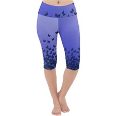 Gradient Butterflies Pattern, Flying Insects Theme Lightweight Velour Cropped Yoga Leggings by Casemiro