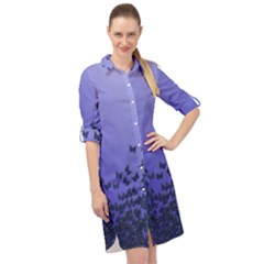 Gradient Butterflies Pattern, Flying Insects Theme Long Sleeve Mini Shirt Dress by Casemiro