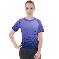 Gradient Butterflies Pattern, Flying Insects Theme Women s Sport Raglan Tee