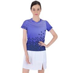 Gradient Butterflies Pattern, Flying Insects Theme Women s Sports Top