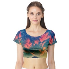  Brushstroke Skies Short Sleeve Crop Top by okhismakingart