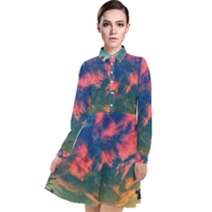  Brushstroke Skies Long Sleeve Chiffon Shirt Dress by okhismakingart