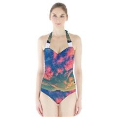  Brushstroke Skies Halter Swimsuit by okhismakingart