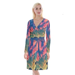  Brushstroke Skies Long Sleeve Velvet Front Wrap Dress by okhismakingart