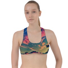  Brushstroke Skies Criss Cross Racerback Sports Bra by okhismakingart