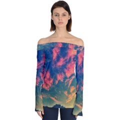  Brushstroke Skies Off Shoulder Long Sleeve Top by okhismakingart