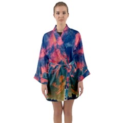  Brushstroke Skies Long Sleeve Satin Kimono by okhismakingart