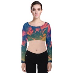  Brushstroke Skies Velvet Long Sleeve Crop Top by okhismakingart