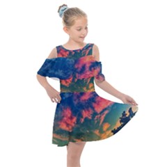  Brushstroke Skies Kids  Shoulder Cutout Chiffon Dress by okhismakingart