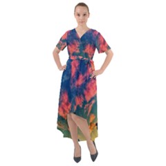  Brushstroke Skies Front Wrap High Low Dress by okhismakingart