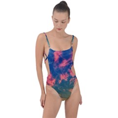  Brushstroke Skies Tie Strap One Piece Swimsuit by okhismakingart