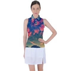  Brushstroke Skies Women s Sleeveless Polo Tee