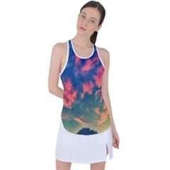  Brushstroke Skies Racer Back Mesh Tank Top