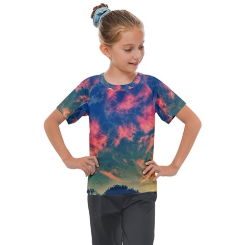  Brushstroke Skies Kids  Mesh Piece Tee by okhismakingart